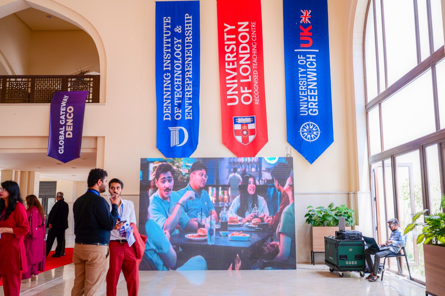 Denning open house — University of London and Greenwich partner banners